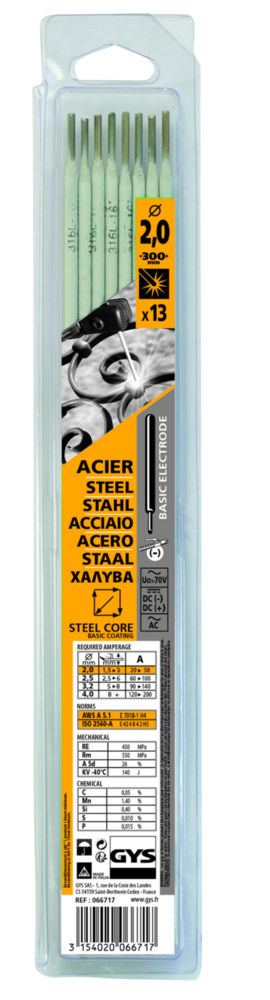 Stabelektroden GYS, 13 Stk., 300 x 2.0 mm, Stahl, basisch (spezial)