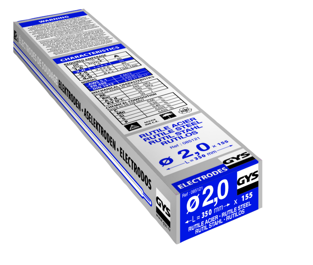 Stabelektroden GYS, 155 Stk., 350 x 2.0 mm, Stahl, rutil