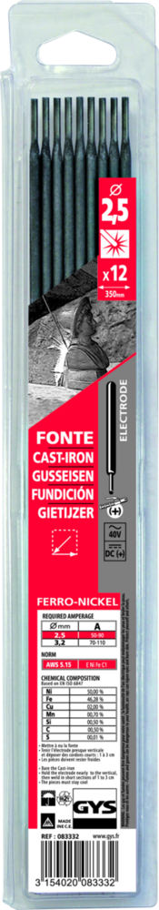 Stabelektroden GYS, 12 Stk., 350 x 2.5 mm, Guss