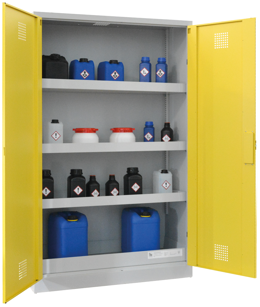 Chemikalienschrank 1200 mm, mit geschlossenen Türen RAL 1018 - zinkgelb