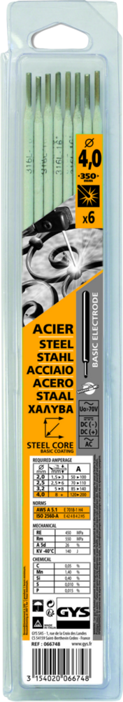 Stabelektroden GYS, 6 Stk., 350 x 4.0 mm, Stahl, basisch (special)