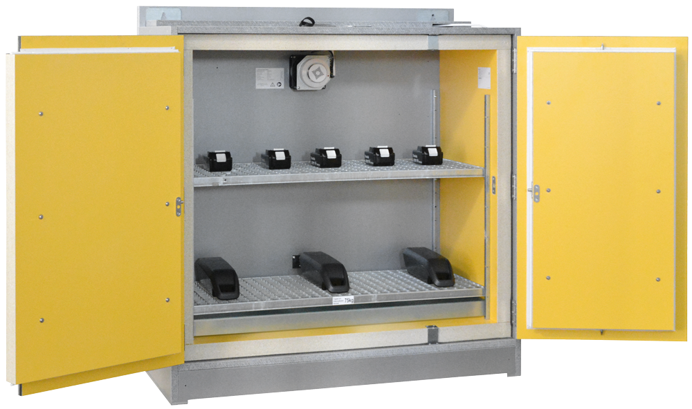 Lithium-Ionen-Akku-Schrank 90 Minuten Feuerwiderstand 1148 x 591 x H 1222 mm, ohne Steckdosenleiste, ohne Löschgenerator