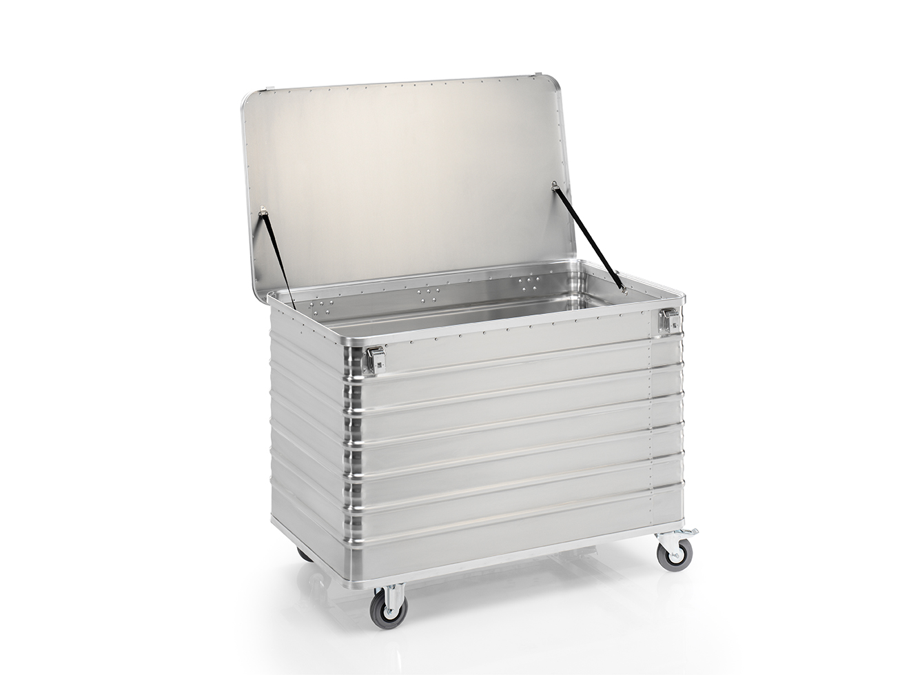 Transportwagen aus Aluminium 1280 x 730 x H 935 mm, 656 Liter, mit Deckel