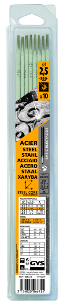 Stabelektroden GYS, 10 Stk., 350 x 2.5 mm, Stahl,  basisch (spezial)