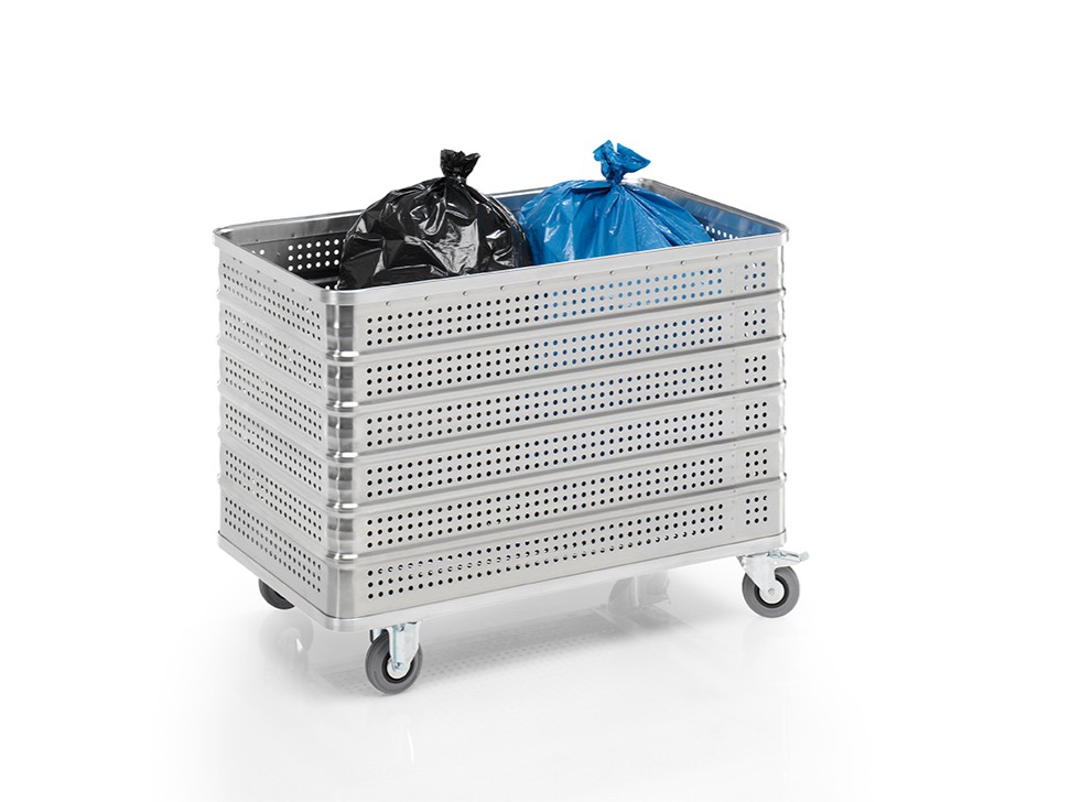 Transportwagen aus Aluminium 1130 x 630 x H 835 mm, 430 Liter, ohne Deckel