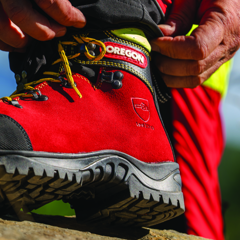 Leder-Schnittschutzstiefel Oregon Avertic rot/gelb Gr. 39