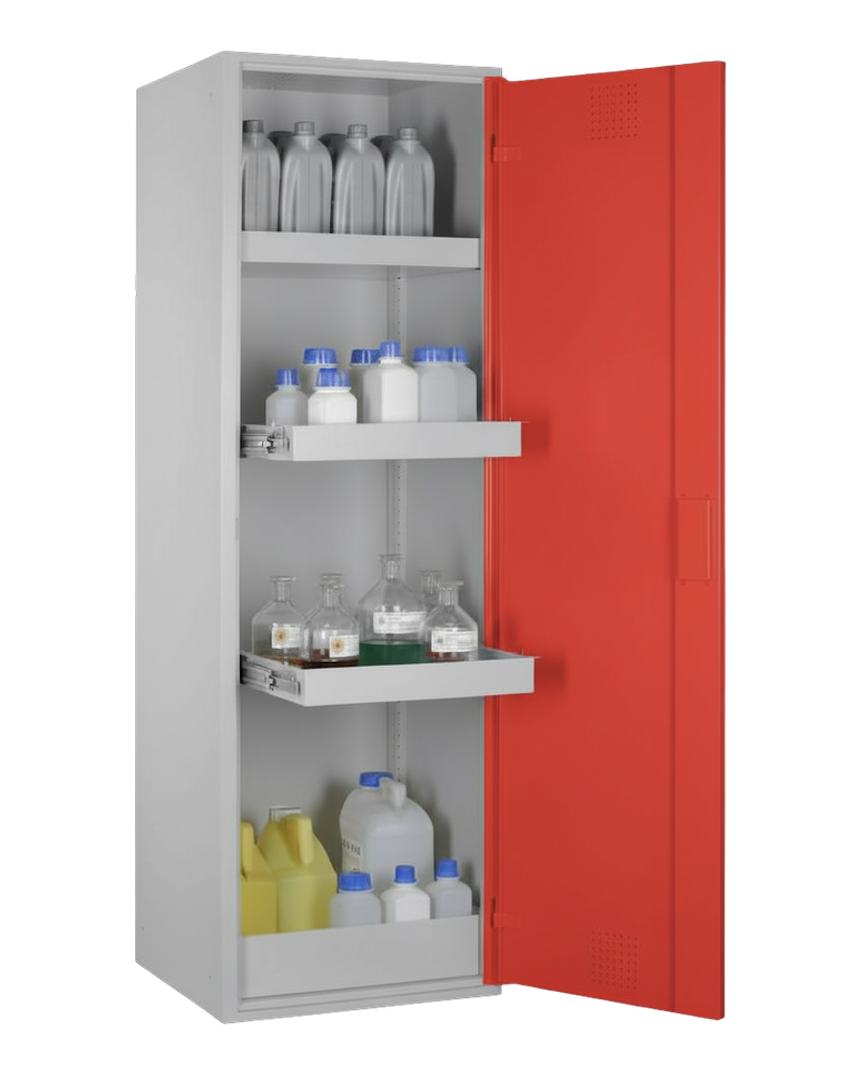 Chemikalienschrank mit Auszugswannen 600mm, RAL 3000 - feuerrot