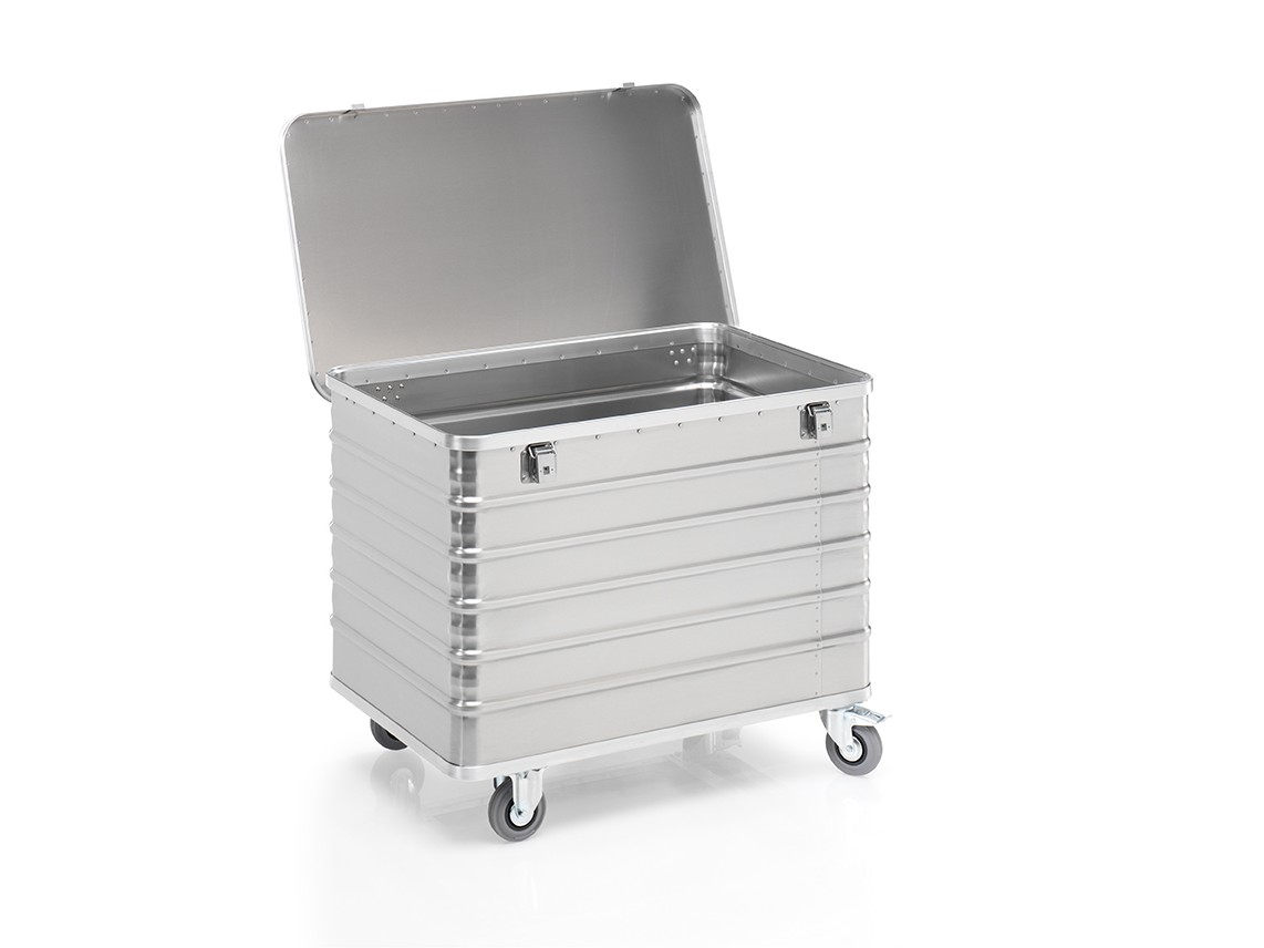 Transportwagen aus Aluminium 1030 x 670 x H 835 mm, 415 Liter, mit Deckel