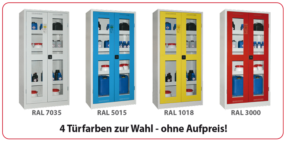 Chemikalienschrank 950 mm, mit Plexiglasausschnitt RAL 3000 - feuerrot