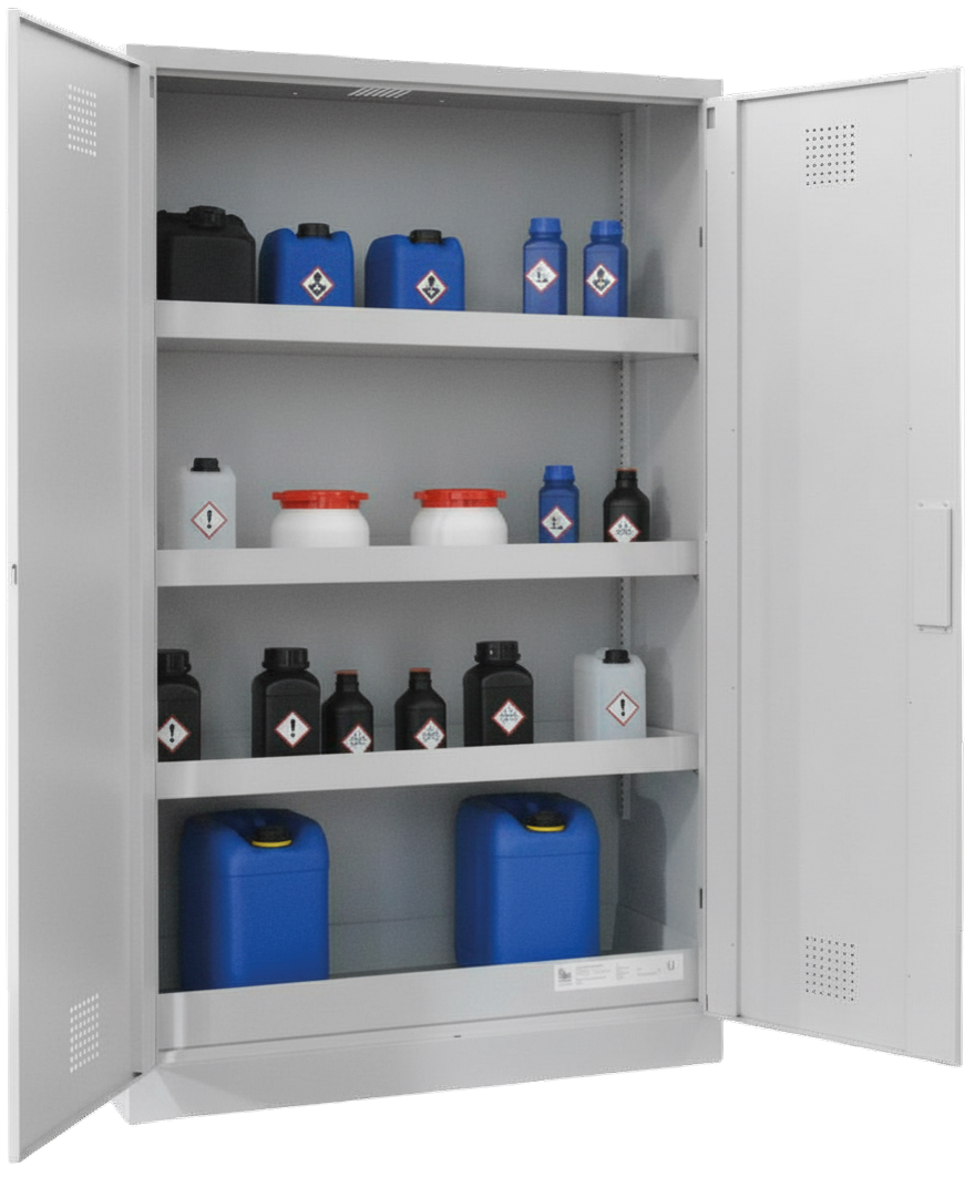 Chemikalienschrank 1200 mm, mit geschlossenen Türen RAL 7035 - lichtgrau