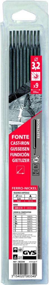 Stabelektroden GYS, 9 Stk., 350 x 3.2 mm, Guss