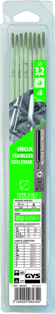 Stabelektroden GYS 8 Stk., 350 x 3,2 mm, Inox 316L