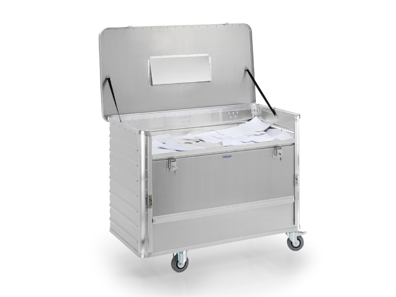 G®-DOCU mobiler Datenentsorgungsbehälter Gross mit absenkbarer Seitenwand, mit Einwurfschacht