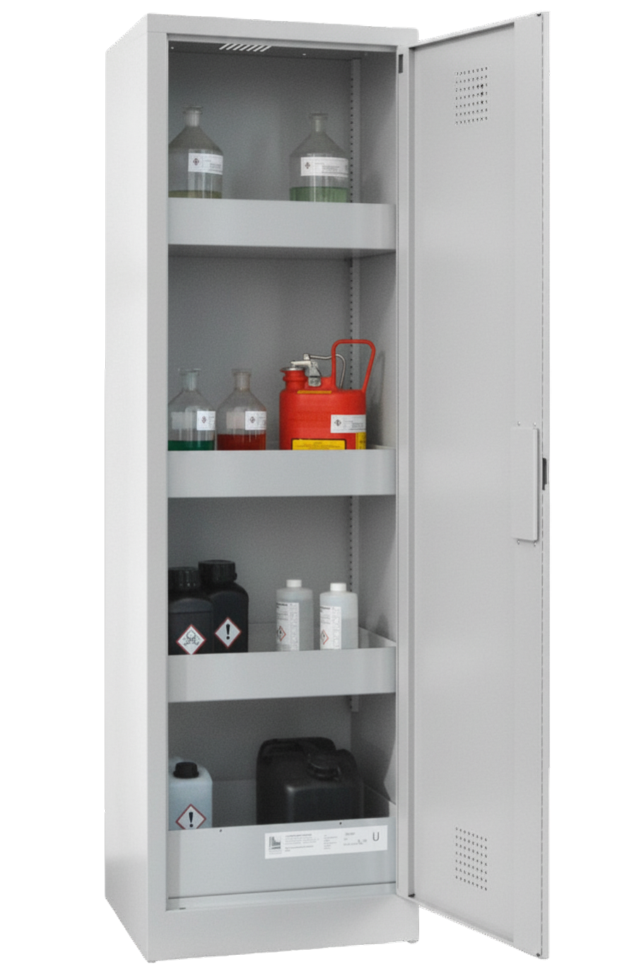 Chemikalienschrank 600 mm, mit geschlossener Tür RAL 7035 - lichtgrau
