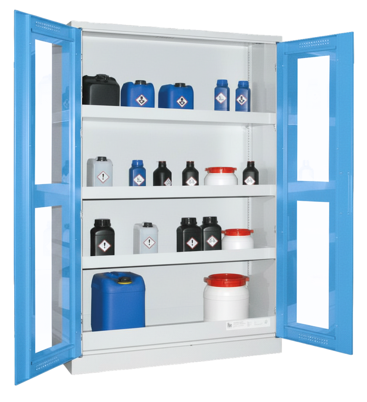 Chemikalienschrank 1200 mm, mit Plexiglasausschnitt RAL 5015 - himmelblau