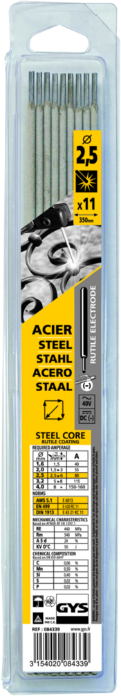 Stabelektroden GYS, 11 Stk., 350 x 2.5 mm, Stahl, rutil