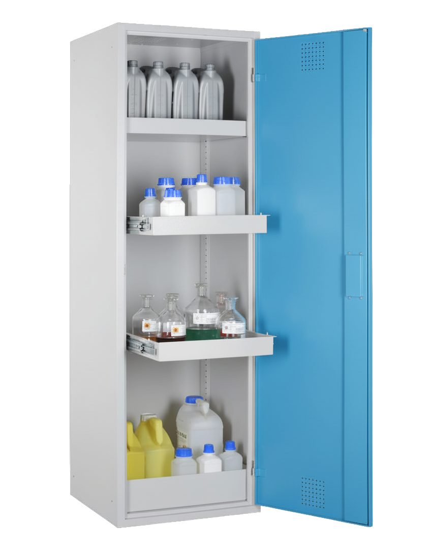 Chemikalienschrank mit Auszugswannen 600mm, RAL 5015 - himmelblau