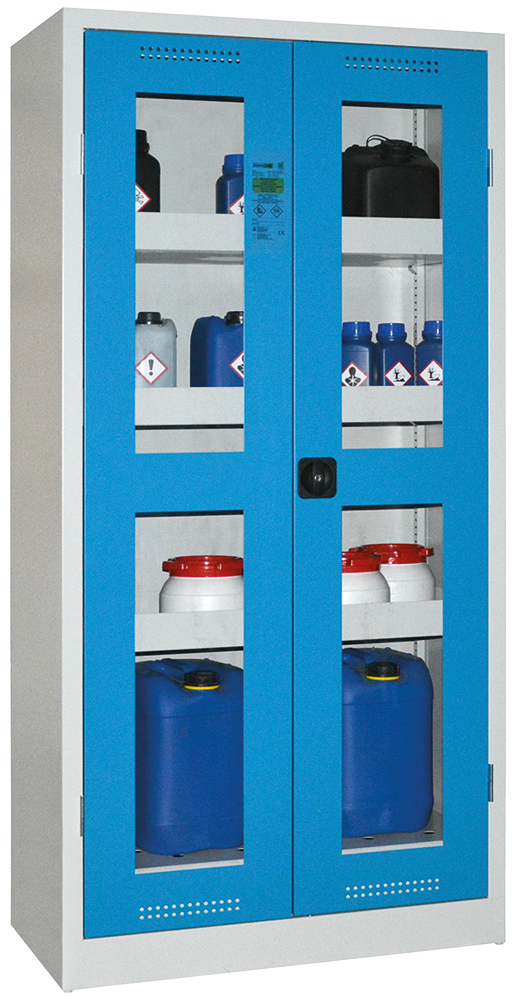 Chemikalienschrank 950 mm, mit Plexiglasausschnitt RAL 5015 - himmelblau