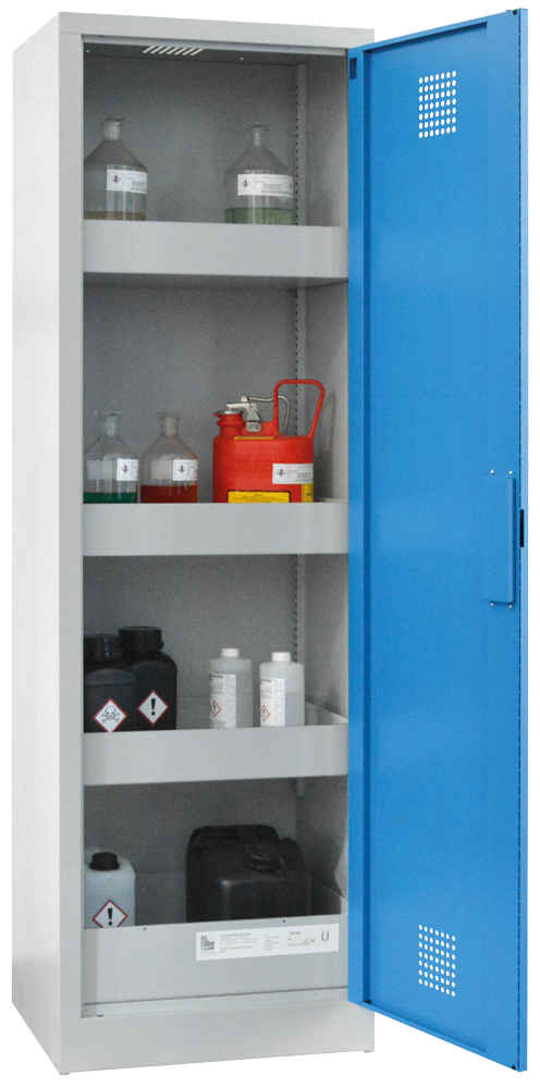 Chemikalienschrank 600 mm, mit geschlossener Tür RAL 5015 - himmelblau