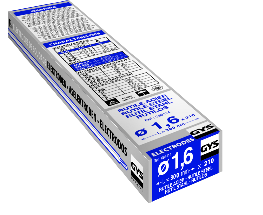 Stabelektroden GYS, 210 Stk., 300 x 1.6 mm, Stahl, rutil