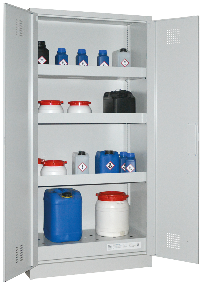 Chemikalienschrank 950 mm, mit geschlossenen Türen RAL 7035 - lichtgrau