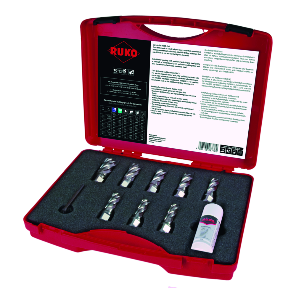 "Kernbohrer-Satz, Ruko HSS-Co 5, Weldonschaft (¾""), Schnitttiefe 30,0 mm - 10-t