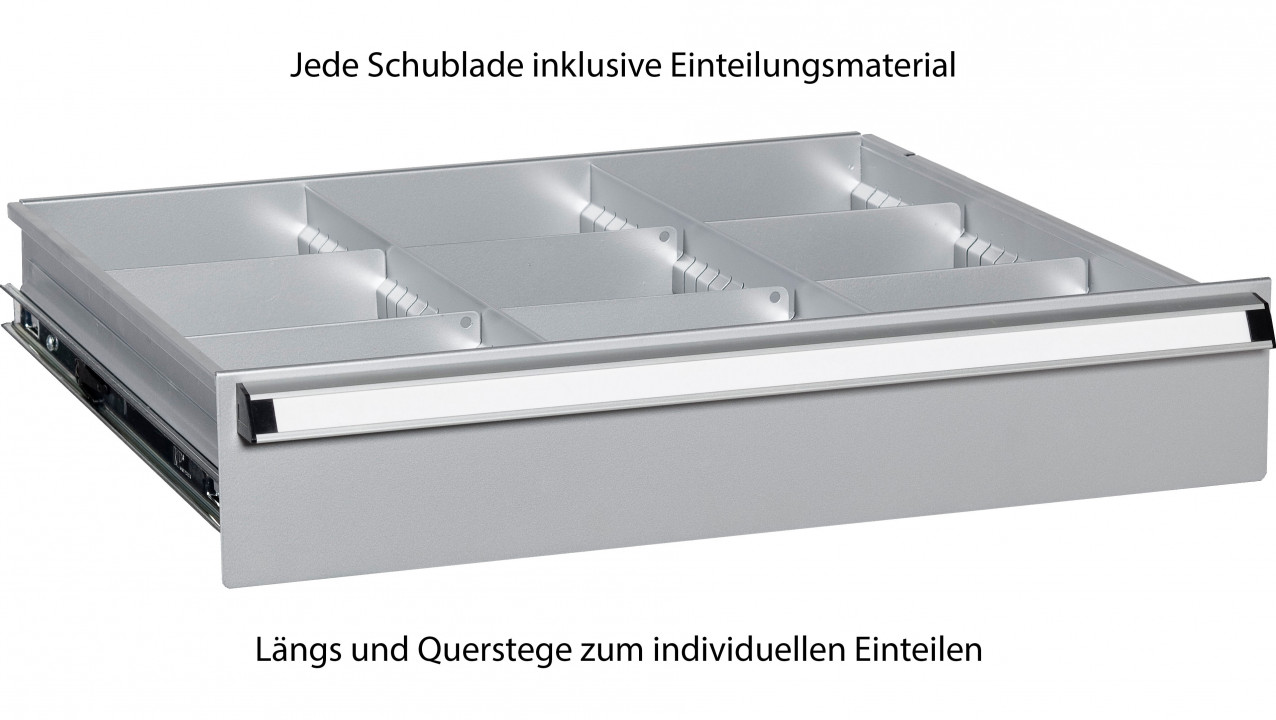 Einteilungsmaterial für jede Schublade inklusive