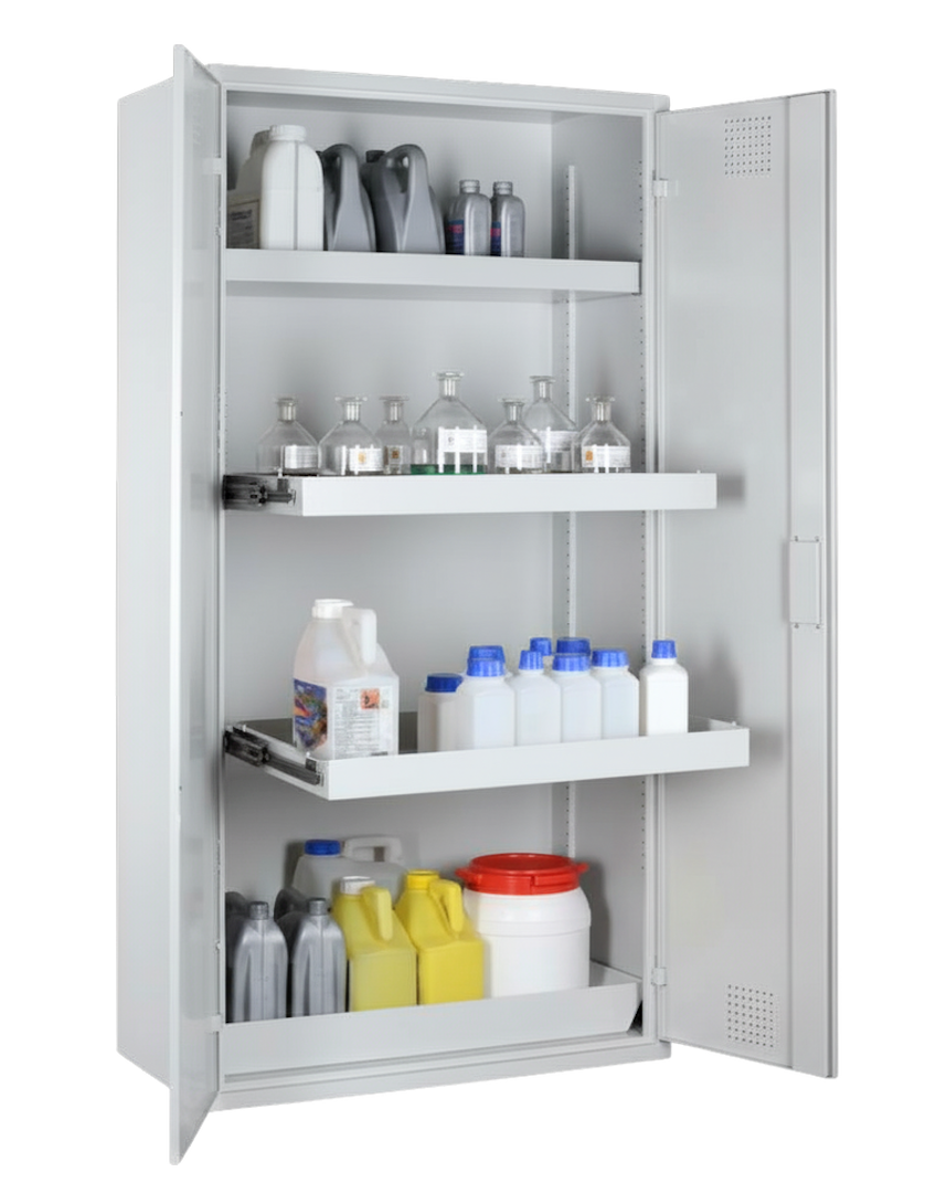 Chemikalienschrank mit Auszugswannen 950mm, RAL 7035 - lichtgrau