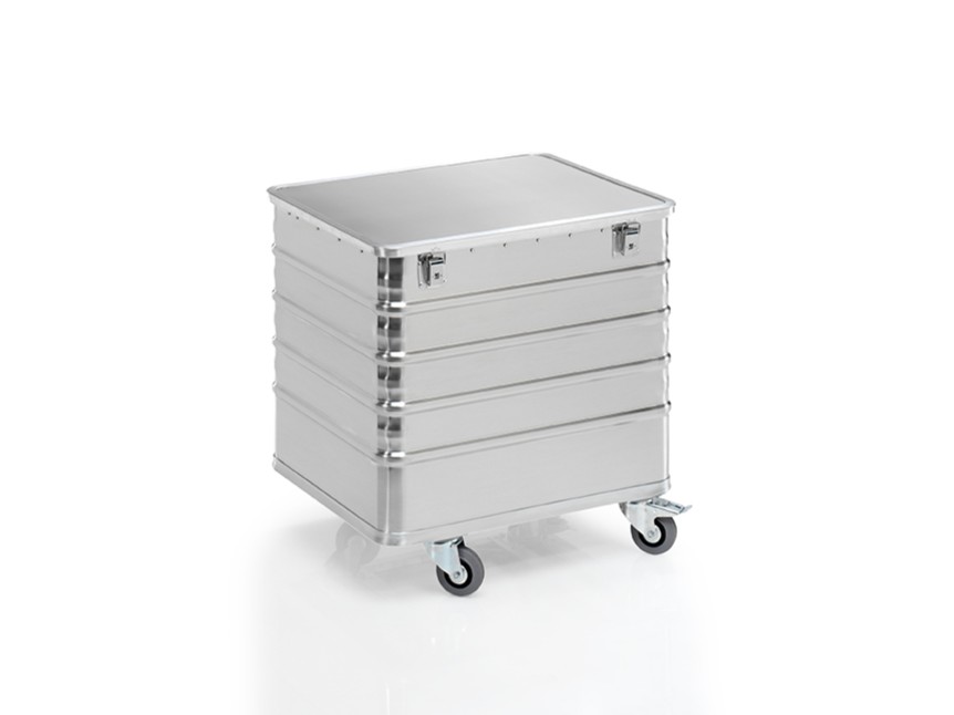 Transportwagen aus Aluminium 730 x 580 x H 740 mm, 223 Liter, mit Deckel