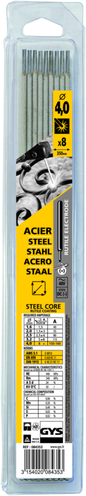 Stabelektroden GYS, 8 Stk., 350 x 4.0 mm, Stahl, rutil