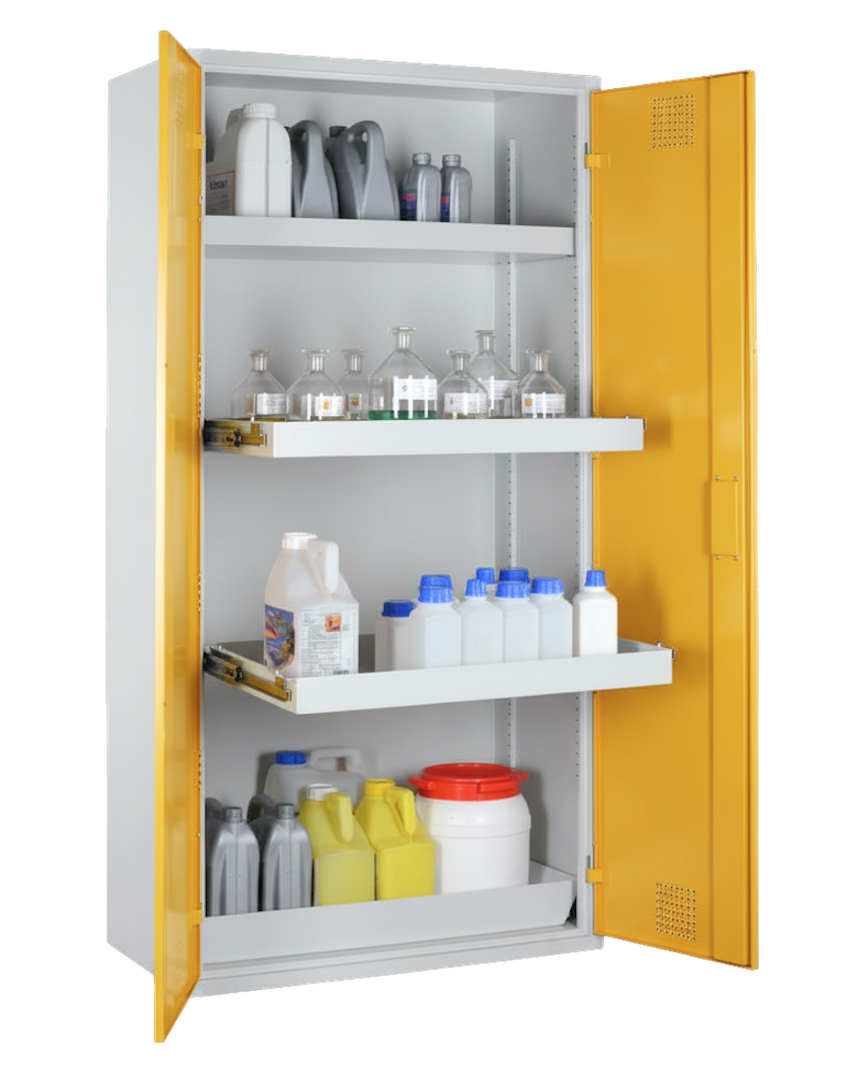 Chemikalienschrank mit Auszugswannen 950mm, RAL 1018 - zinkgelb