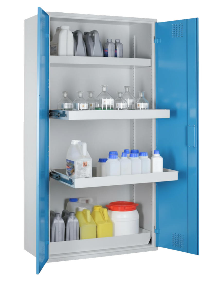 Chemikalienschrank mit Auszugswannen 950mm, RAL 5015 - himmelblau