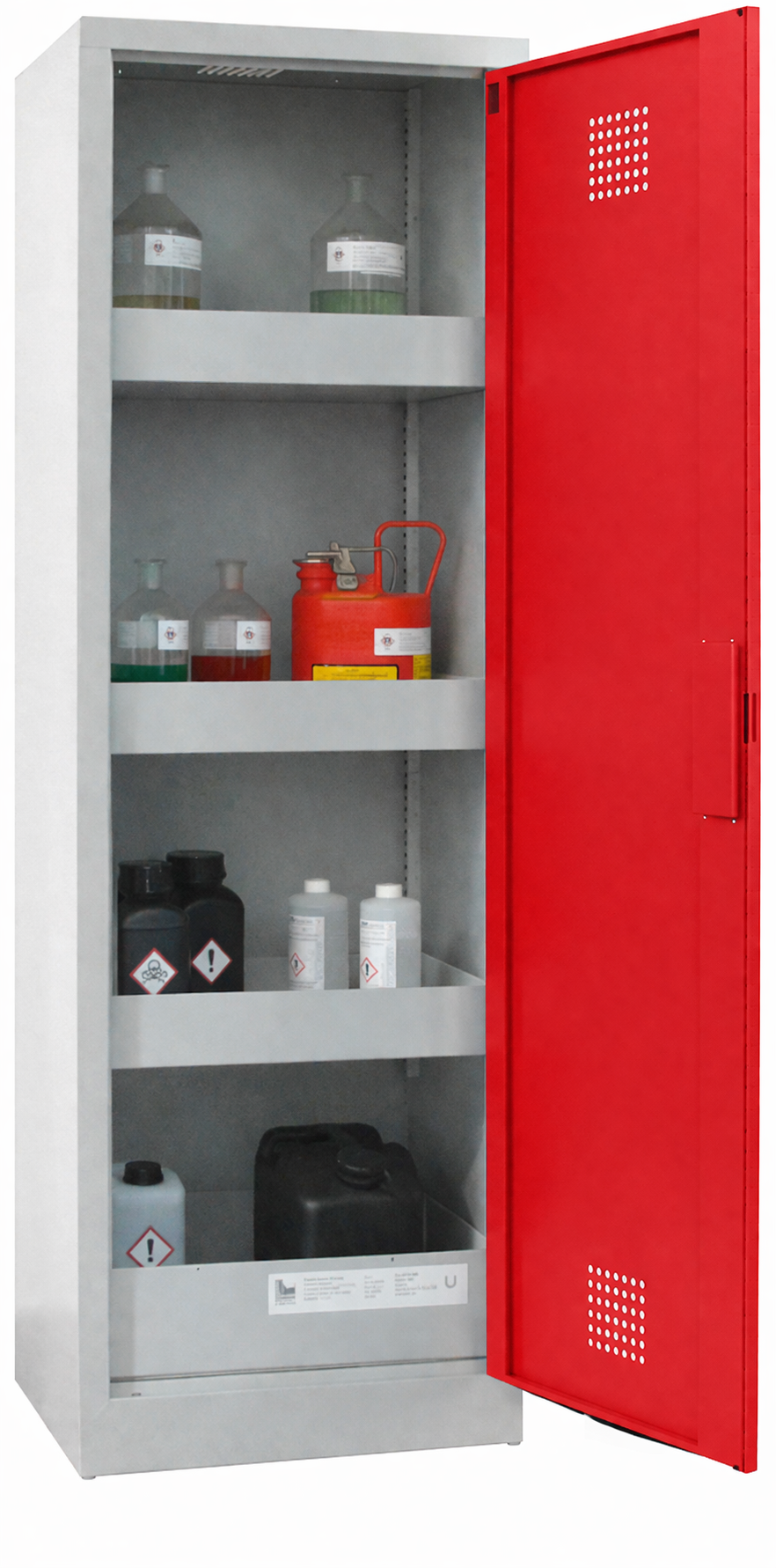 Chemikalienschrank 600 mm, mit geschlossener Tür RAL 3000 - feuerrot