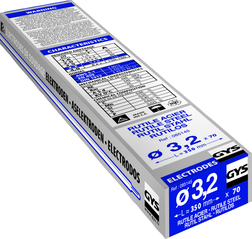 Stabelektroden GYS, 70 Stk., 350 x 3.2 mm, Stahl, rutil