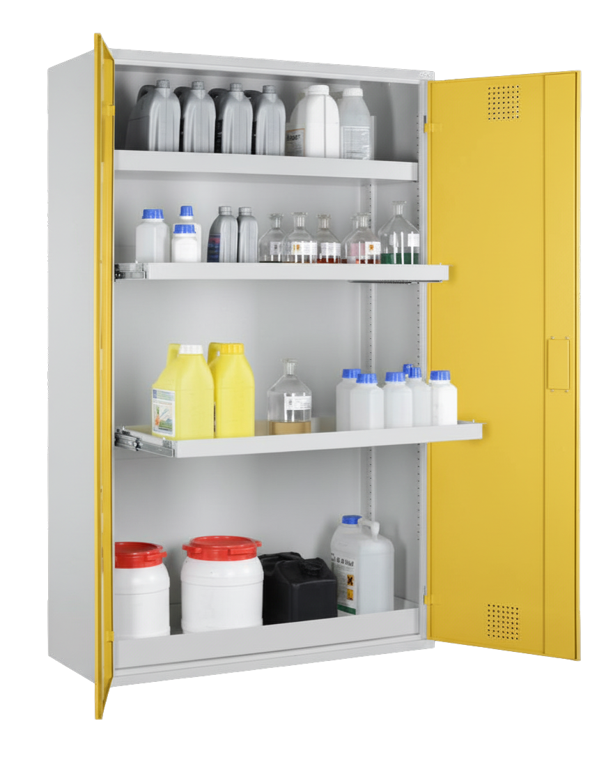 Chemikalienschrank mit Auszugswannen 1200mm, RAL 1018 - zinkgelb
