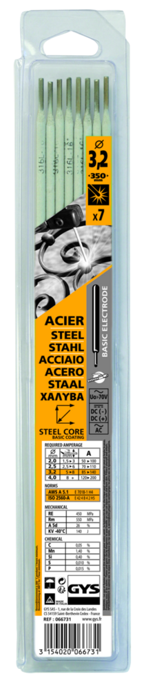 Stabelektroden GYS, 7 Stk., 350 x 3.2 mm, Stahl, basisch (spezial)