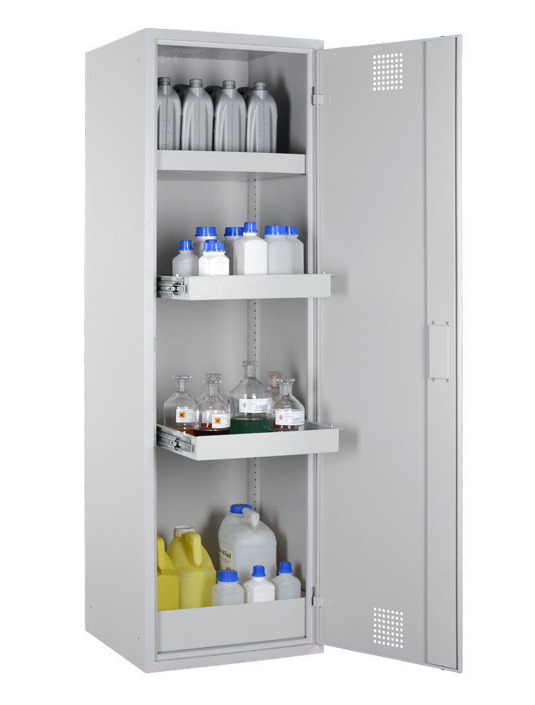 Chemikalienschrank mit Auszugswannen 600mm, RAL 7035 - lichtgrau