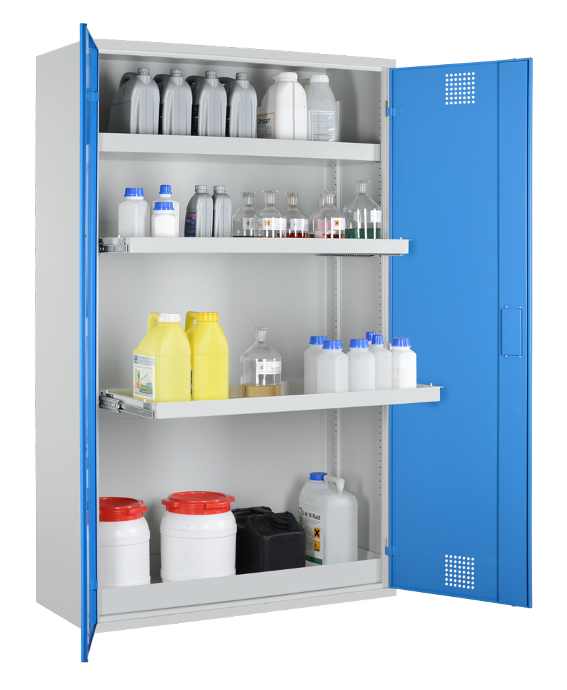 Chemikalienschrank mit Auszugswannen 1200mm, RAL 5015 - himmelblau