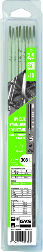 Stabelektroden GYS, 10 Stk., 300 x 2.5 mm, Inox  308L