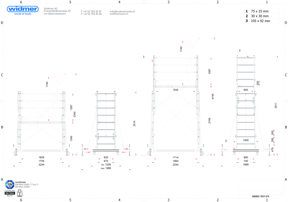 Rollgerüst teleskopierbar Widmer RGT-274