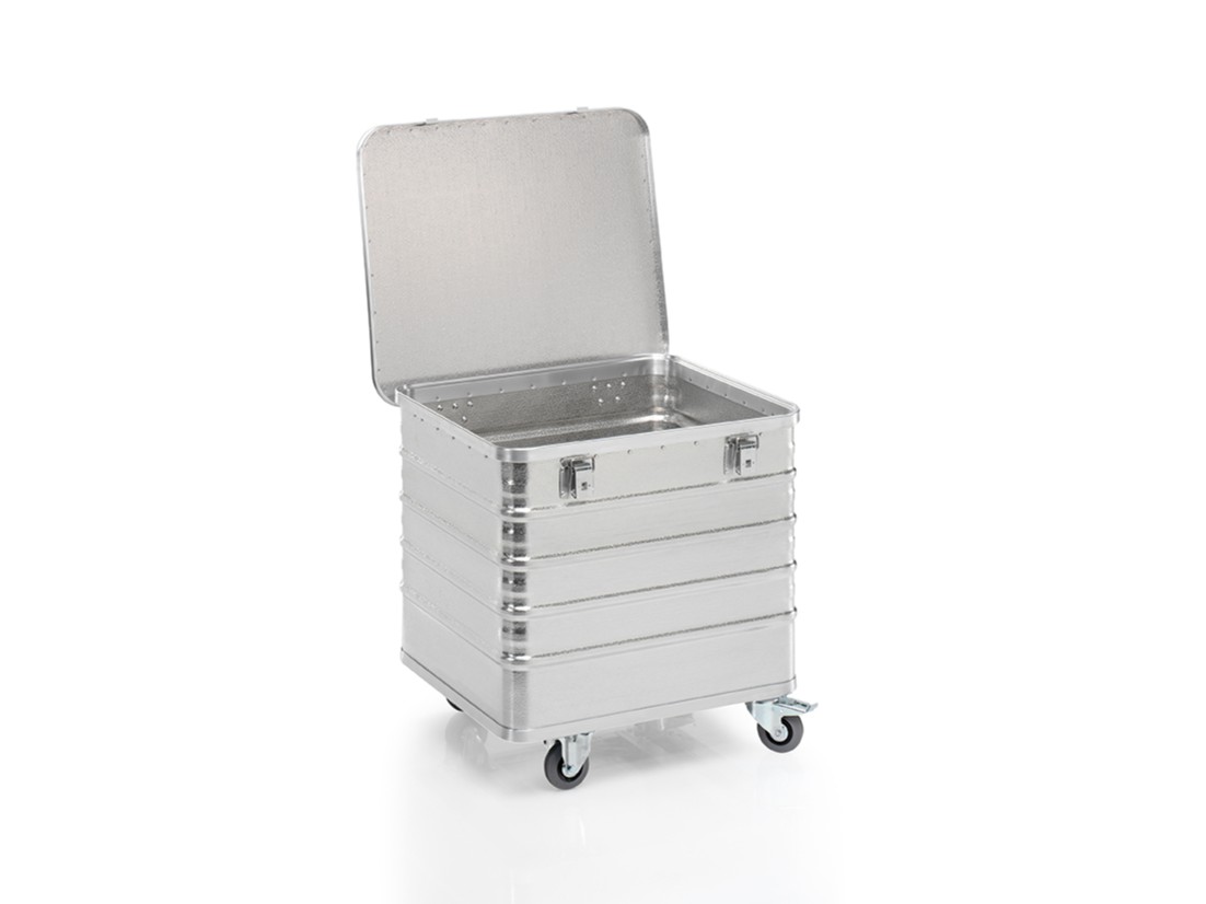 Transportwagen aus Aluminium 730 x 605 x H 730 mm, 229 Liter, mit Deckel